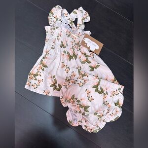 Angel Dear Ruffle Strap Smocked Top and Diaper Cover-Floating Magnolia